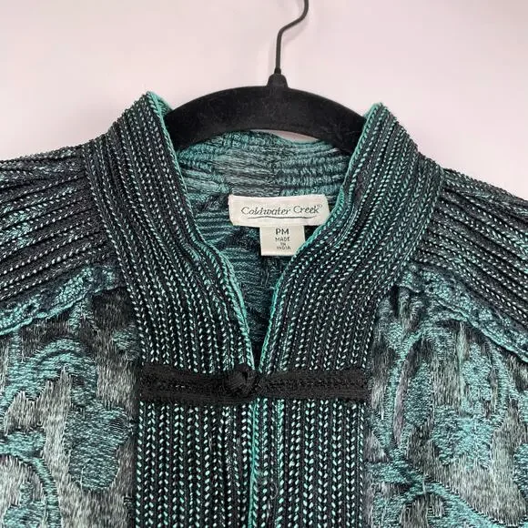 Coldwater Creek green/black tapestry cardigan jacket women's size PM - Picture 2 of 14
